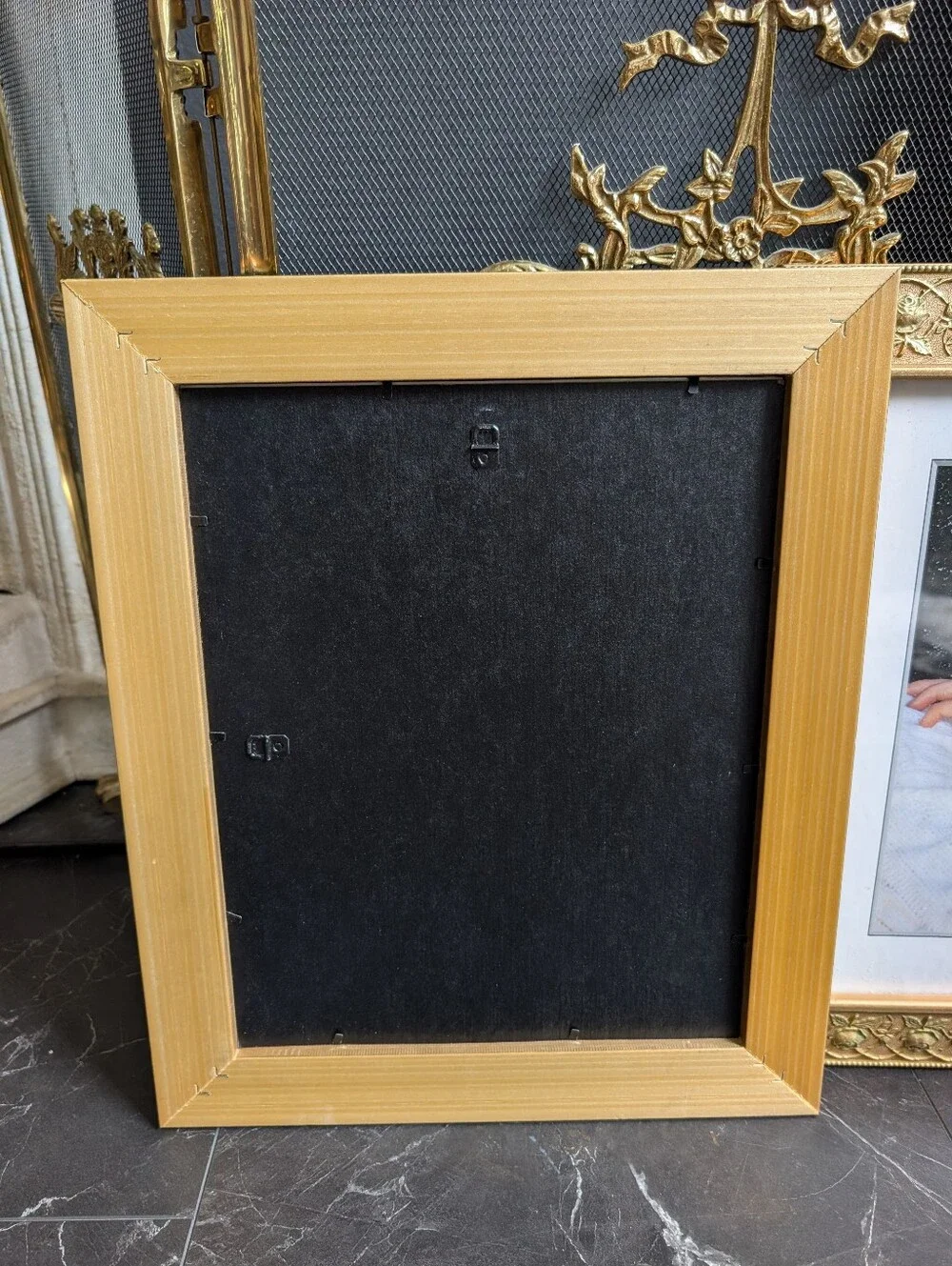 Vintage, set of 2, Gold ornate Rose details Photo Art Wall hanging Wood frames